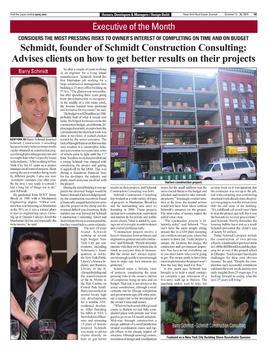 Click to Read Barry Schmidt's feature in the New York Real Estate Journal